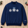 Personalized Winter Snowflakes Applique with Bow embroidered on a Navy dot mock neck
