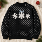 Personalized Winter Snowflakes Applique with Bow embroidered on a Black dot mock neck