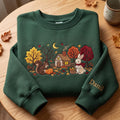 Personalized Autumn Woodland Cottage Squirrel Bunny Pumpkin Custom Name embroidered sweatshirt - front view