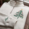 Personalized Jesus Christmas Tree Star Ornaments Calligraphy Custom Name Sleeve embroidered sweatshirt - front view