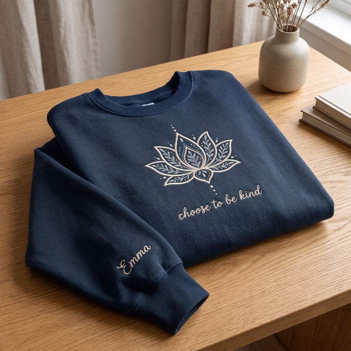 Personalized Lotus Flower Choose To Be Kind Mindfulness embroidered sweatshirt - front view