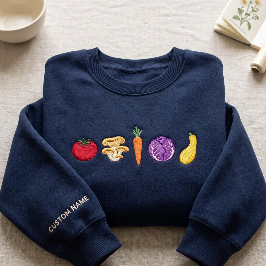 Personalized Vegetable Garden Tomato Mushroom Carrot Cabbage Squash embroidered sweatshirt - front view