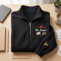 Personalized Teacher Apple Book Pencil Bow embroidered quarter-zip - front view