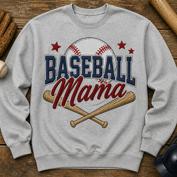 Baseball Mama Bold Stitch Scene Chest embroidered sweatshirt - front view