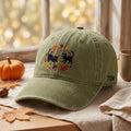 Custom Name Black Cats Autumn Leaves embroidered hat — front view