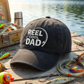 Reel Cool Dad Fishing Rod embroidered hat in Grey — front view