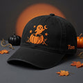 Custom Name Ghost Popping Out of Pumpkin embroidered hat — front view