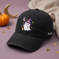 Custom Name Witch Hat Ghost Broomstick embroidered hat — front view