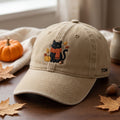Custom Name Black Cat Cozy Scarf Pumpkin embroidered hat — front view