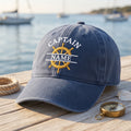 Custom Captain Name Ship Wheel embroidered hat — front view