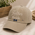 Father of the Bride Bow Tie embroidered hat in Khaki — front view