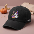 Custom Name Witch Ghost Bubbling Cauldron embroidered hat — front view