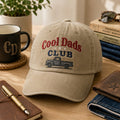 Cool Dads Club Vintage Truck embroidered hat in Khaki — front view