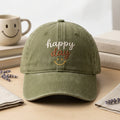 Happy Day Smile Script embroidered hat in Amy Green — front view