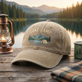Lake Camp Tent Mountain Pine embroidered hat in Khaki — front view