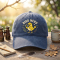 Bird Nerd Binoculars Birdwatching embroidered hat in Navy — front view