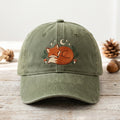 Sleeping Fox Moon Mushroom Forest embroidered hat in Amy Green — front view