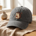 Autumn Hedgehog Maple Leaf Falling Leaves embroidered hat in Gray — front view