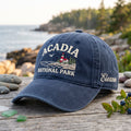 Personalized Acadia National Park Lighthouse embroidered hat in Navy — front view