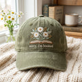 Sorry Im Booked Daisy Book embroidered hat in Amy Green — front view