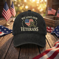 We Love Our Veterans Flag Heart Combat Boots embroidered hat — front view