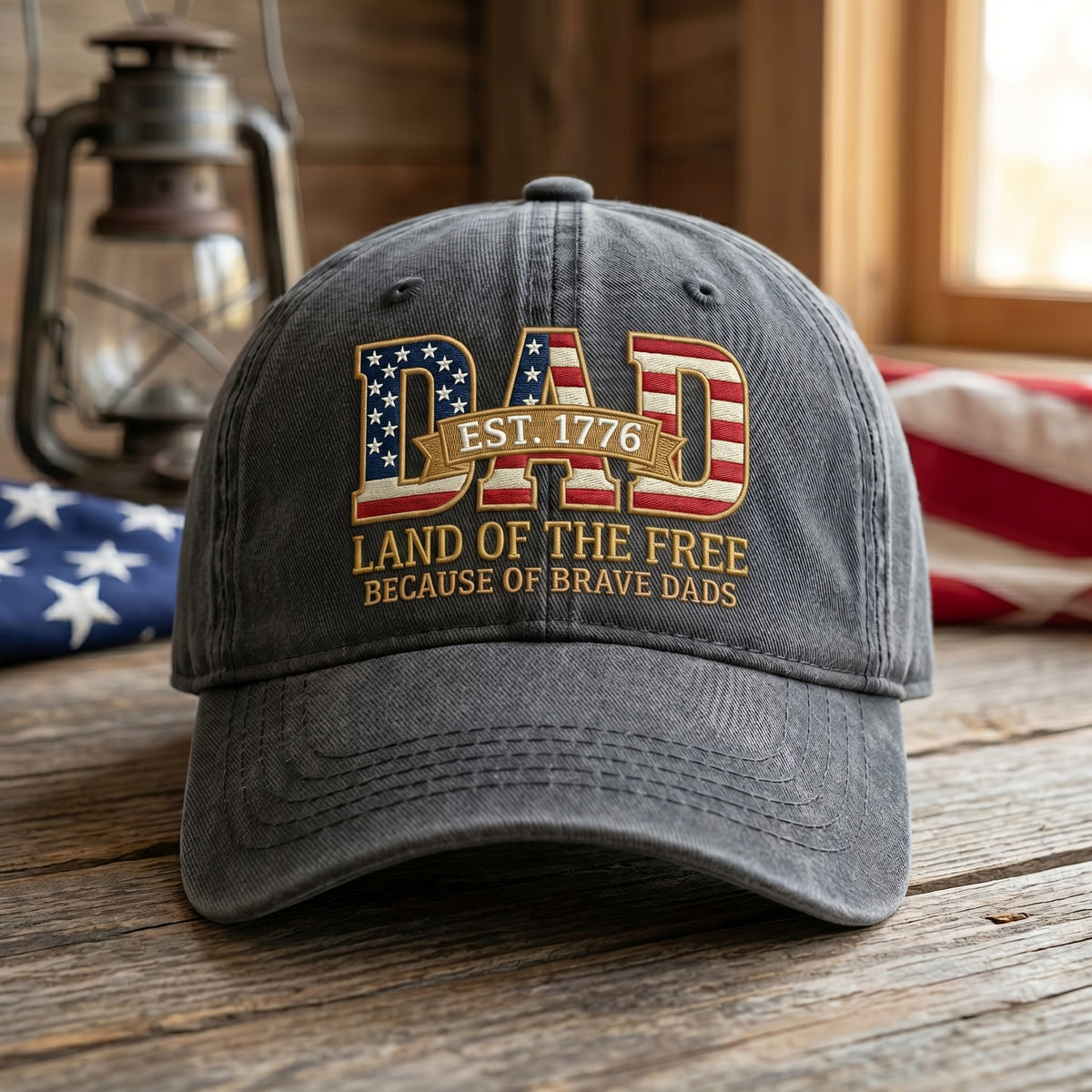 Dad Land of the Free Brave Dads embroidered hat — front view