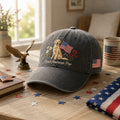 Proud American Pup Golden Retriever Flag Wildflowers embroidered hat — front view