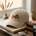 Dachshund Carrying Flower Basket embroidered hat — front view