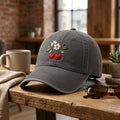 Cherry Blossom Twin Cherries embroidered hat — front view