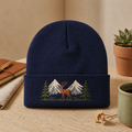 Stag Deer Mountain Pine Forest Embroidered Beanie