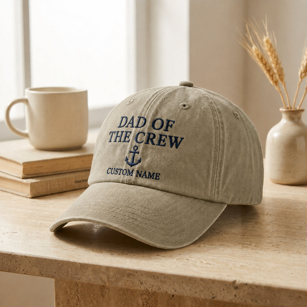 Dad of the Crew Anchor Custom Name embroidered hat — front view