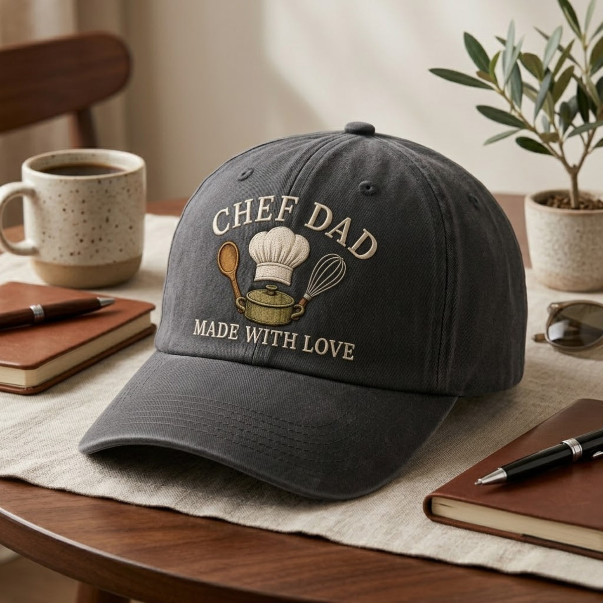 Chef Dad Made with Love Chef Hat Whisk Pot embroidered hat — front view