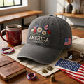 America 1776 2026 Patriotic Wildflowers Butterflies embroidered hat — front view