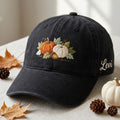 Fall Pumpkins Acorn Oak Leaves embroidered hat — front view