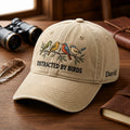 Personalized Birdwatching Four Birds on Branch Distracted by Birds embroidered hat — front view