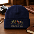Personalized Birdwatching Four Birds on Branch Distracted by Birds Embroidered Beanie