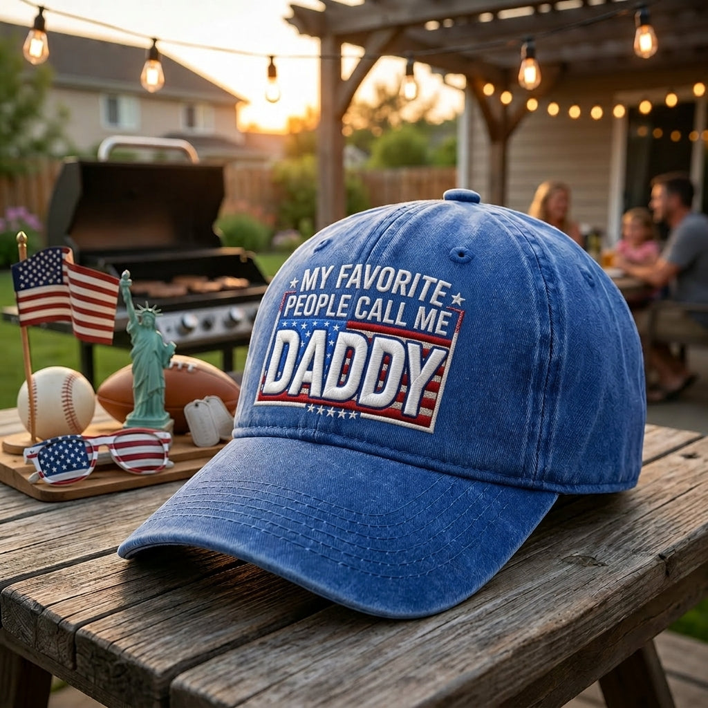 Daddy American Flag Letters My Favorite People Call Me Daddy embroidered hat — front view