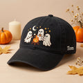 Personalized Halloween Three Ghosts Campfire Marshmallow Moon Stars embroidered hat — front view