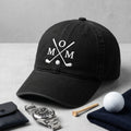 Golf Mom Crossed Clubs And Ball Monogram embroidered hat — front view