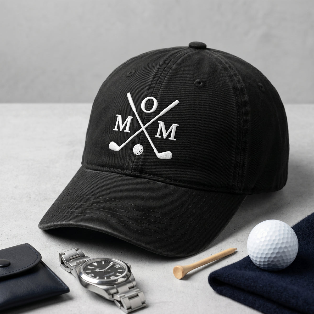Golf Mom Crossed Clubs And Ball Monogram embroidered hat — front view