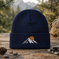 Mountain Peak Orange Sun Minimalist Embroidered Beanie