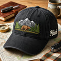 Personalized Grizzly Bear Mountain Pine Forest embroidered hat — front view