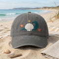 Seashell Wave Starfish Sun Beach Summer embroidered hat — front view