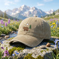 Bear Mountain Pine Tree Moon Wilderness Scene embroidered hat — front view