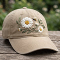 Daisy Bouquet Honey Bee Wildflower Botanical embroidered hat — front view