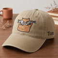 Personalized Funny Cat Holding Fish Cartoon embroidered hat — front view