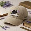 Personalized Baby Dragon Reading Book Lavender Floral embroidered hat — front view