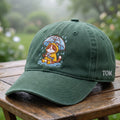 Personalized Cute Cat Rainy Day Yellow Raincoat Umbrella Puddle embroidered hat — front view