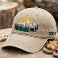 Personalized Mountain Bear Pine Trees Sunrise Scenic embroidered hat — front view