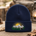 Personalized Mountain Bear Pine Trees Sunrise Scenic Embroidered Beanie